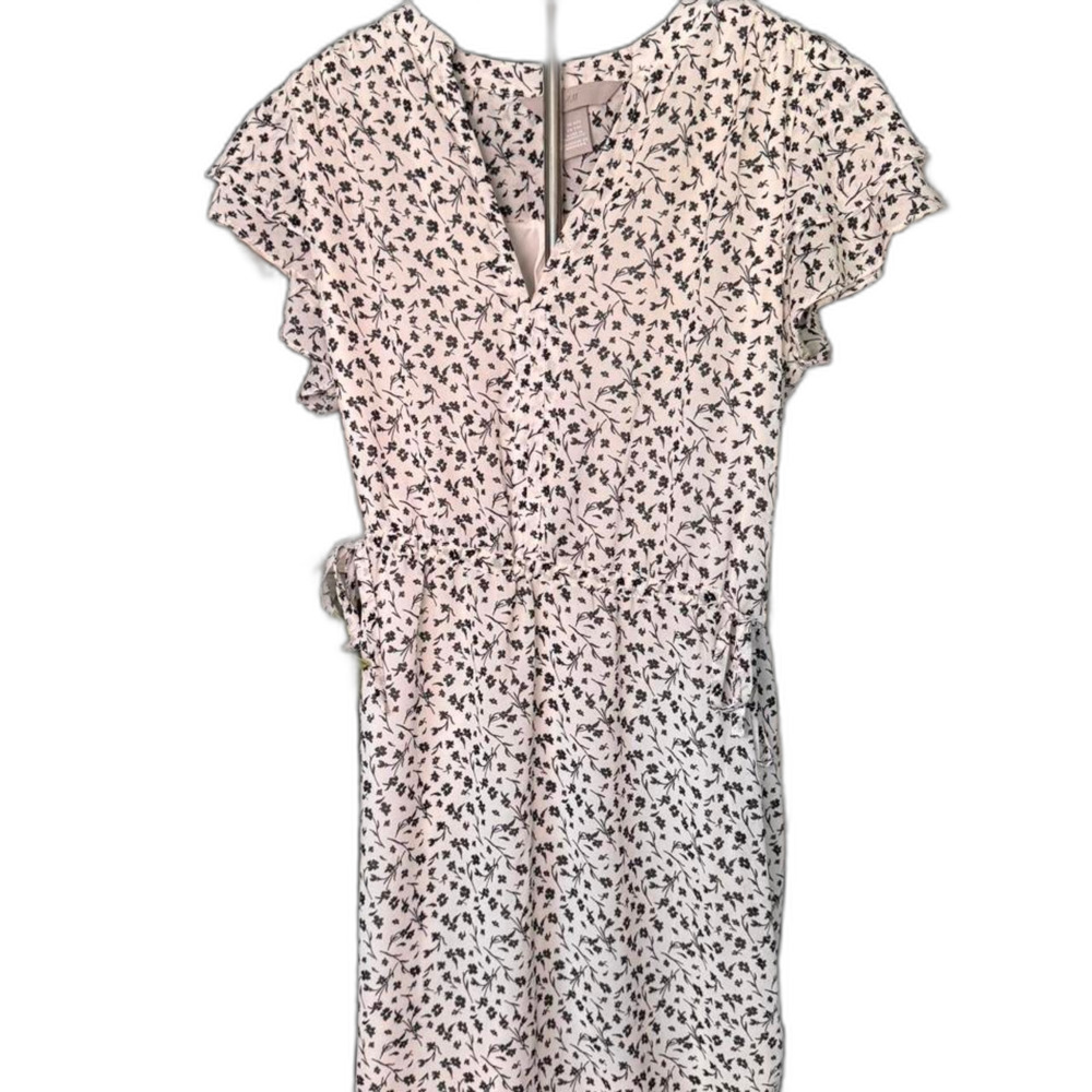 H&M Black Floral Midi Dress‎ Women's XXS short Sleeve Casual Boho